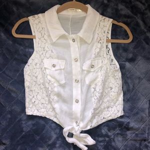 White Button-Up Top/Crop Lace  MEDIUM